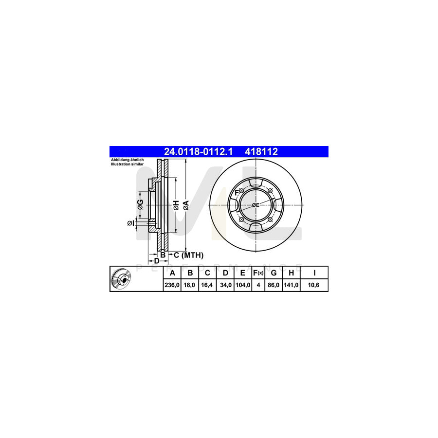 ATE 24.0118-0112.1 Brake Disc Vented  - 1 piece