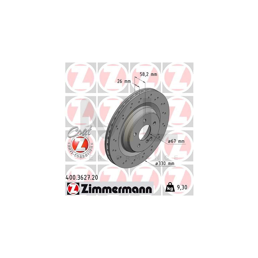 ZIMMERMANN COAT Z 400.3627.20 Brake Disc suitable for MERCEDES-BENZ SL Convertible (R230) Internally Vented, Perforated, Coated  - 1 piece