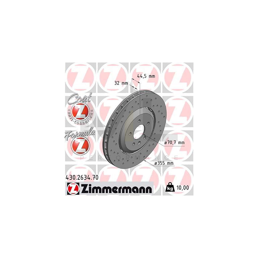 ZIMMERMANN 430.2634.70 Brake Disc for OPEL Astra J GTC (P10) FORMULA Z BRAKE DISC, Perforated, Two-piece brake disc, Vented, Coated, Alloyed / High-carbon  - 1 piece