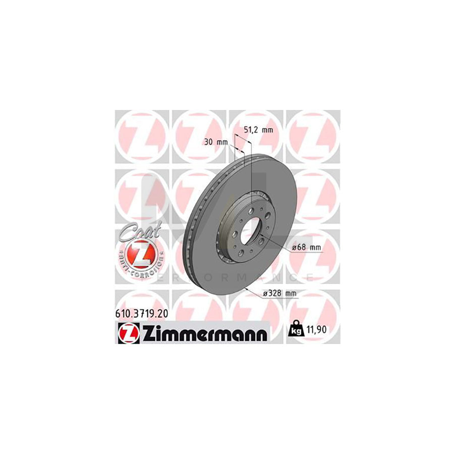 ZIMMERMANN COAT Z 610.3719.20 Brake Disc for VOLVO XC90 I (C, 275) Externally Vented, Coated  - 1 piece