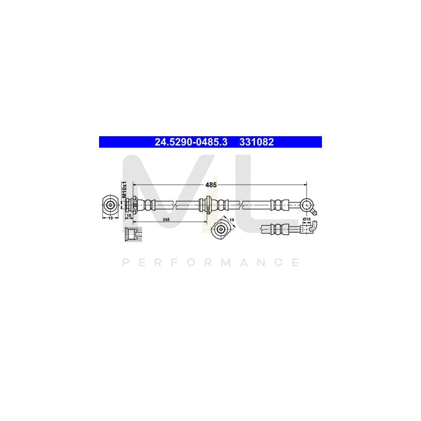 ATE 24.5290-0485.3 Brake Hose for NISSAN X-Trail (T30) 485mm, M10x1