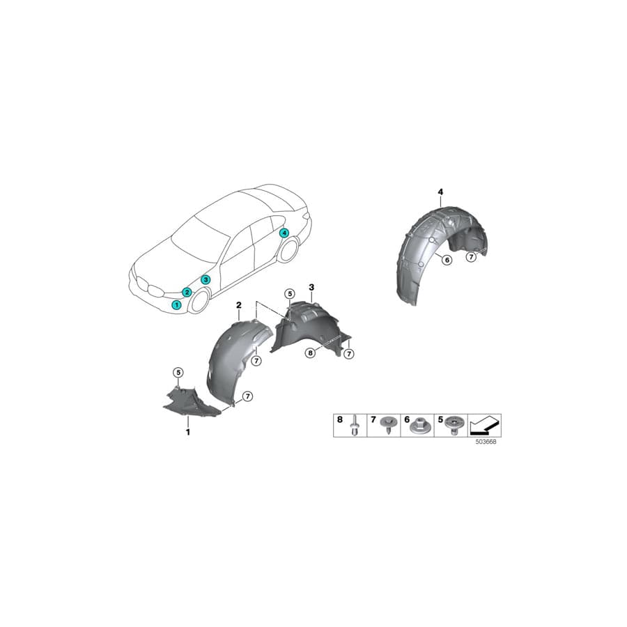 Genuine BMW 51717315730 G20 G21 Wheel Arch Cover, Front Section, Rgt Frt (Inc. 330i, 320d & 330e)