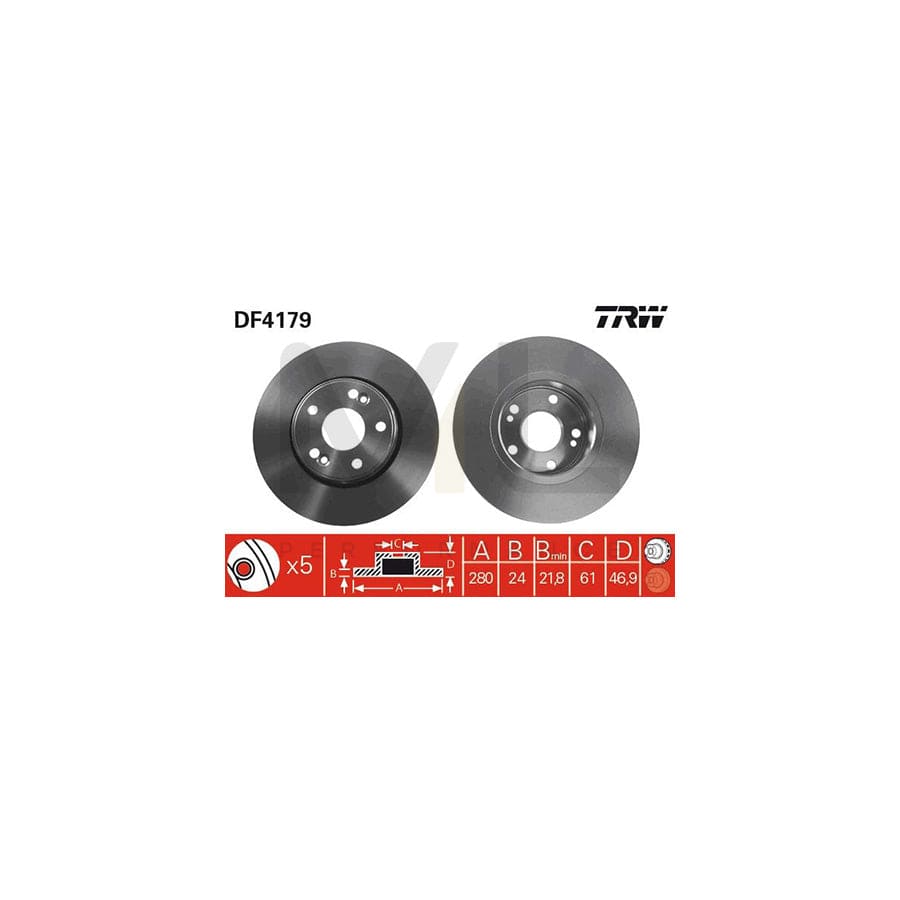 TRW DF4179 Brake Disc for RENAULT LAGUNA Vented, Painted  - 1 piece