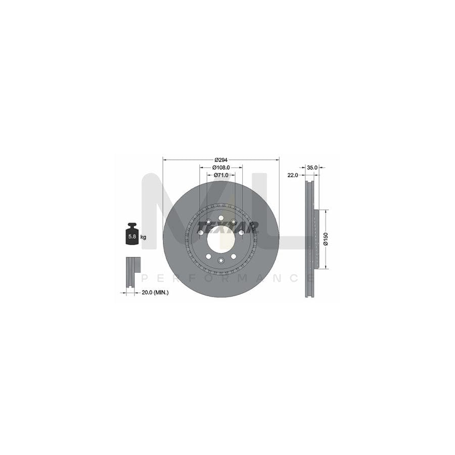 TEXTAR PRO 92287103 Brake Disc Externally Vented, Coated, without wheel hub, without wheel studs  - 1 piece