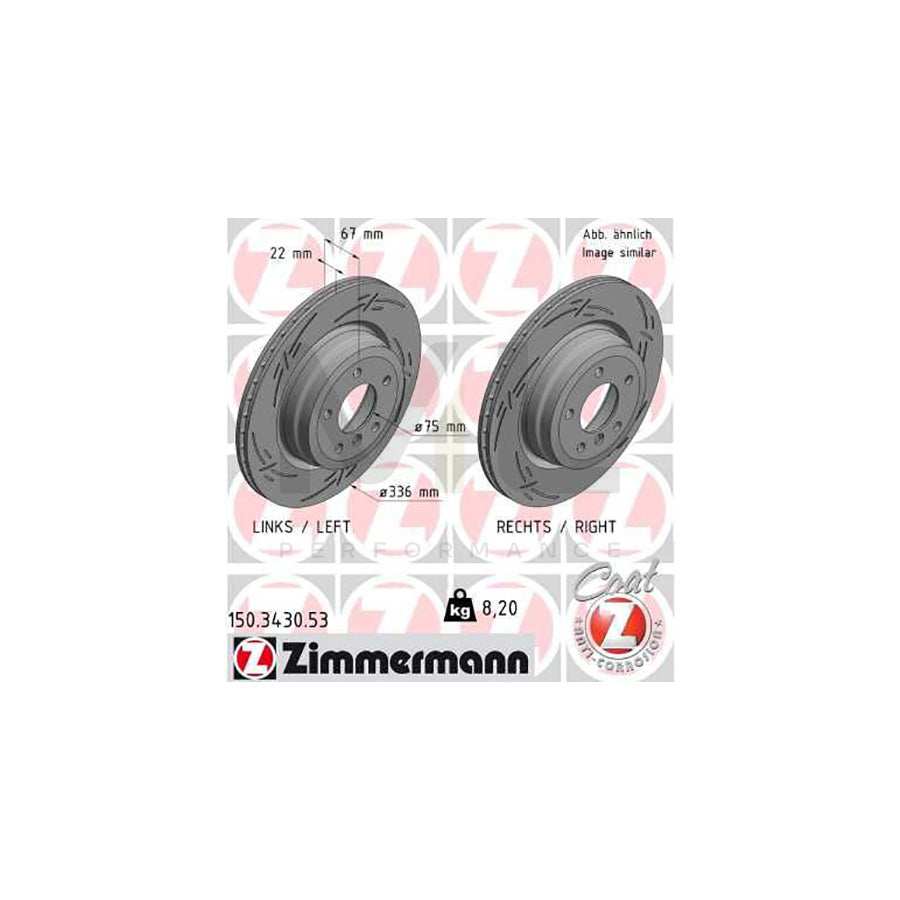 ZIMMERMANN BLACK Z 150.3430.53 Brake Disc Internally Vented, Slotted, Coated, High-carbon  - 1 piece