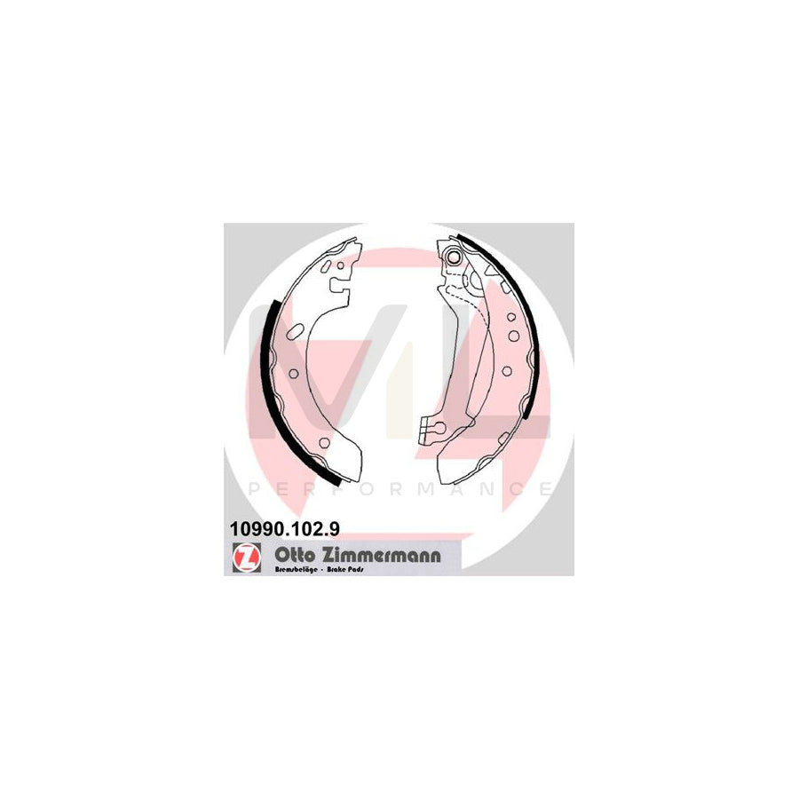 ZIMMERMANN 10990.102.9 Brake Shoe Set Photo corresponds to scope of supply, with lever