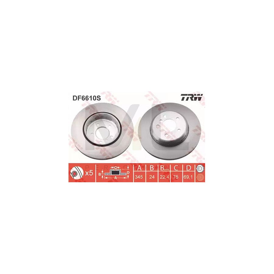TRW DF6610S Brake Disc Two-piece brake disc, Vented, High-carbon  - 1 piece
