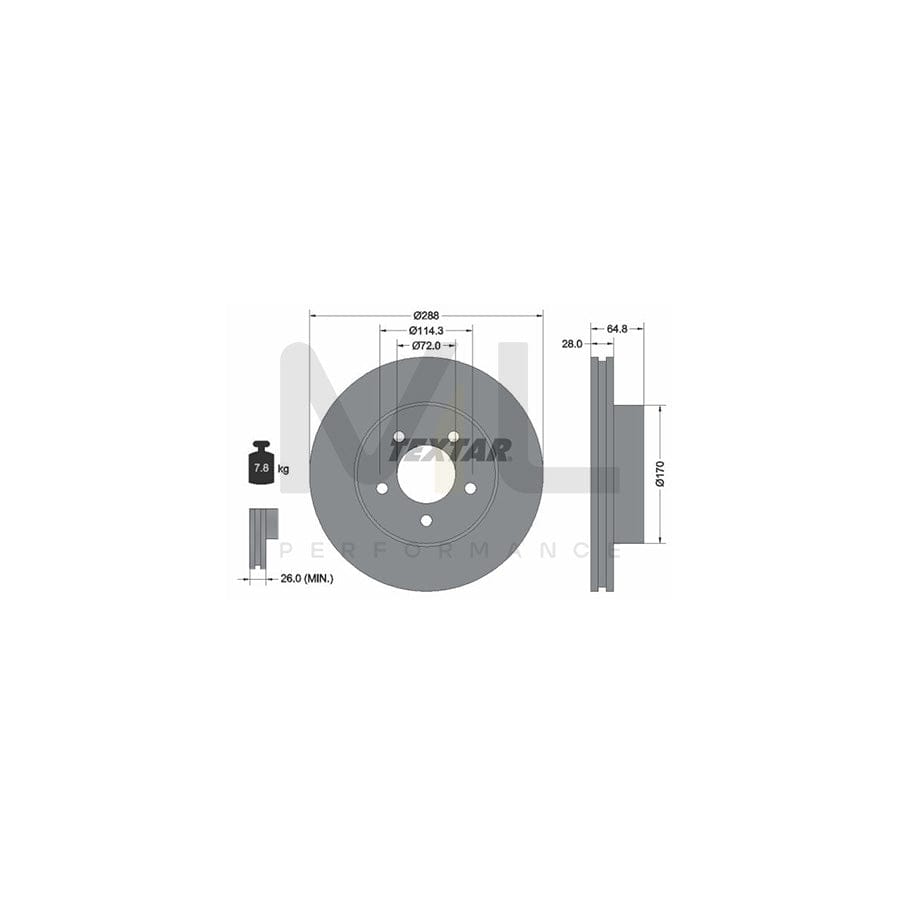 TEXTAR 92119700 Brake Disc for JEEP Cherokee III (KJ) Internally Vented, without wheel hub, without wheel studs  - 1 piece