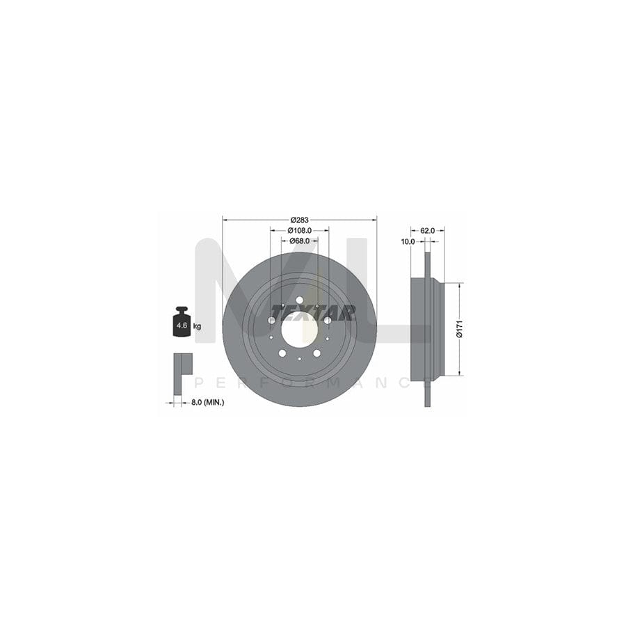 TEXTAR 92088600 Brake Disc Solid, without wheel hub, without wheel studs  - 1 piece
