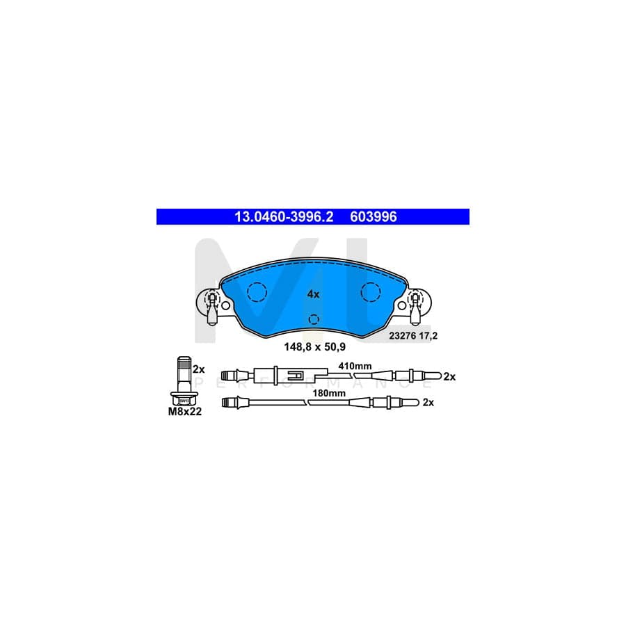 ATE 13.0460-3996.2 Brake pad set for CITRO?? C5 incl. wear warning contact, with brake caliper screws