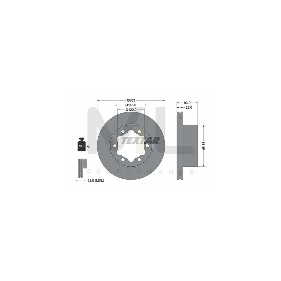 TEXTAR PRO 93143403 Brake Disc Internally Vented, Coated, without wheel hub, without wheel studs  - 1 piece