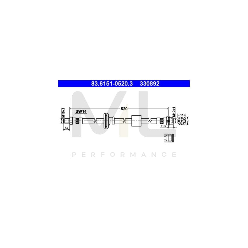 ATE 83.6151-0520.3 Brake Hose for BMW X3 (E83) 520mm, M10x1