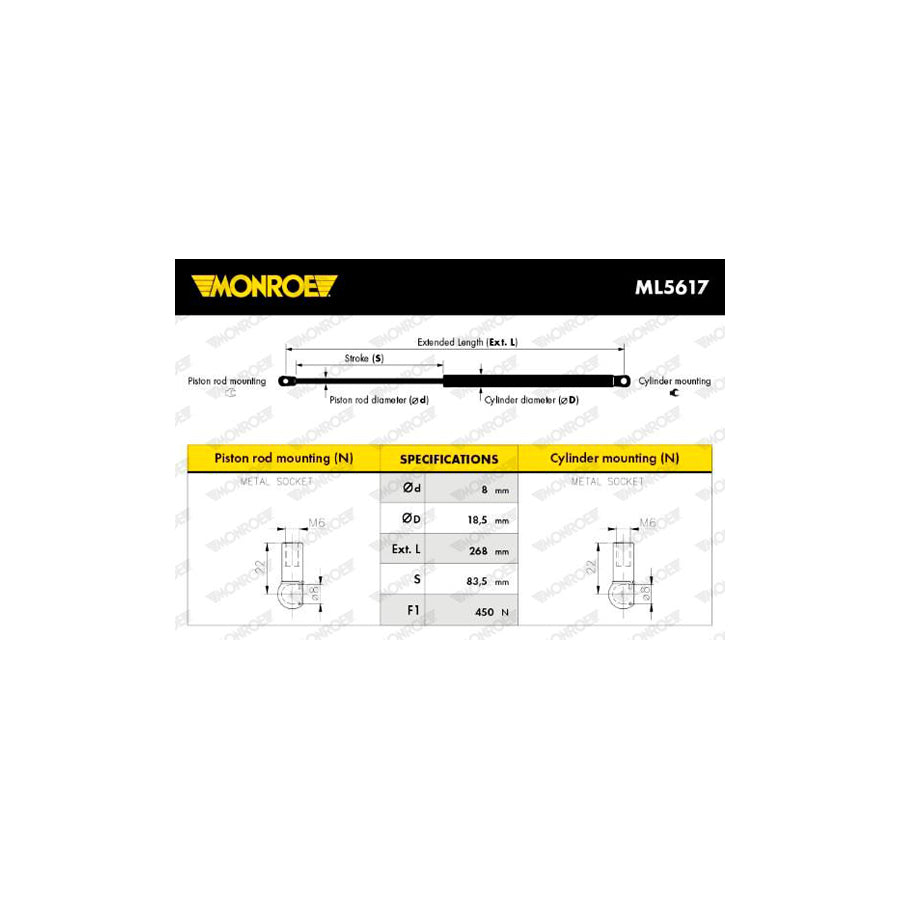 Monroe Ml5617 Tailgate Strut for Lancia Dedra Saloon (835)