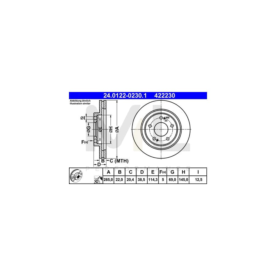 ATE 24.0122-0230.1 Brake Disc Vented, Coated  - 1 piece
