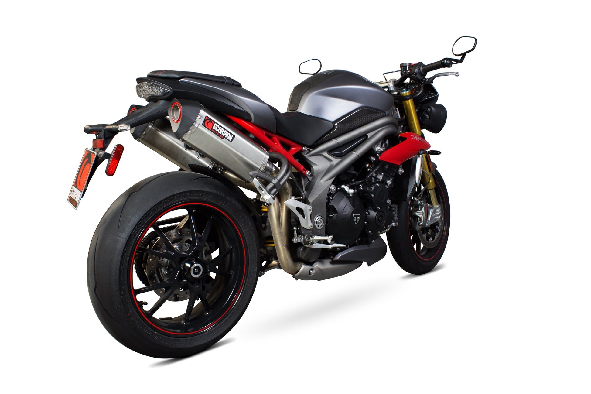Scorpion RTR84SEO Triumph Speed Triple 1050 R Serket Parallel Slip-On (Pair) - Brushed Stainless Steel Sleeve | ML Performance UK UK