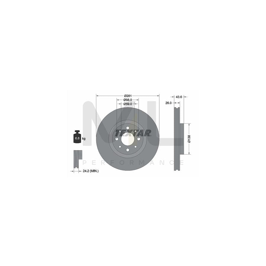 TEXTAR PRO 92107703 Brake Disc Internally Vented, Coated, without wheel hub, without wheel studs  - 1 piece