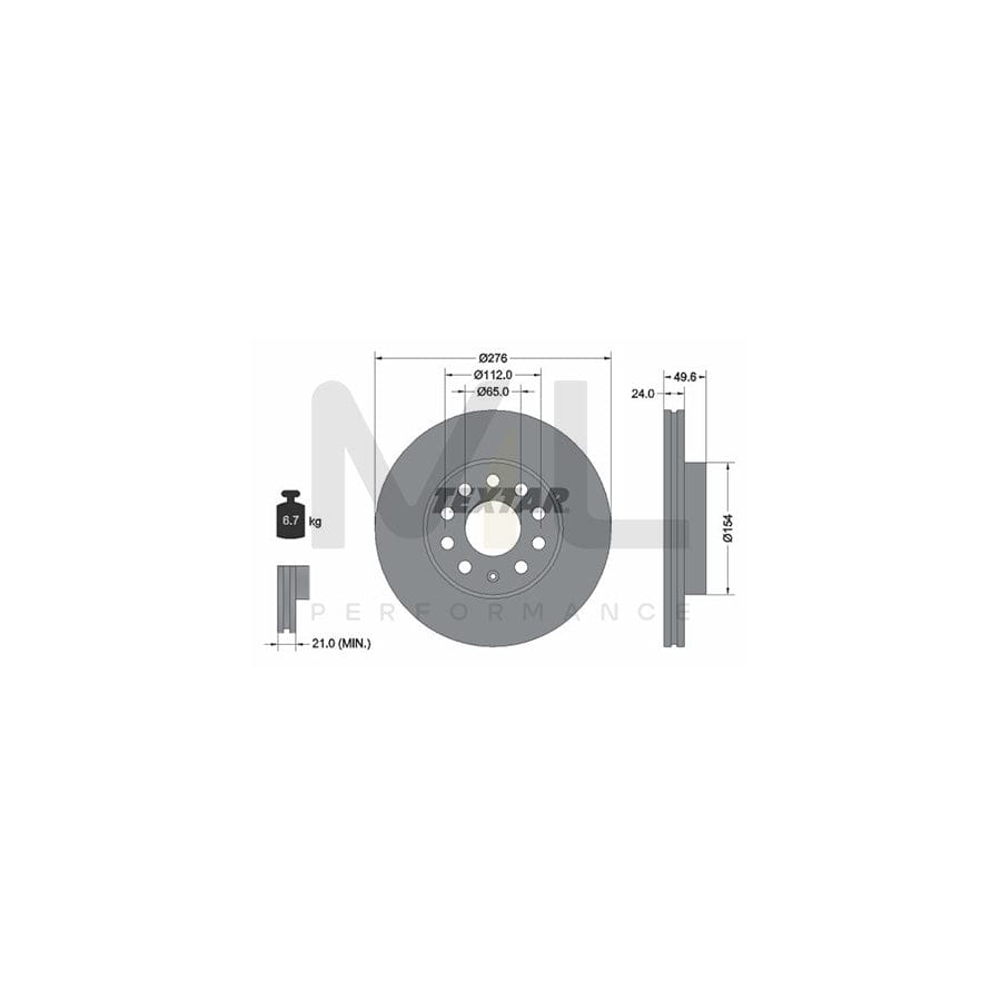 TEXTAR PRO 92271903 Brake Disc Internally Vented, Coated, without wheel hub, without wheel studs  - 1 piece