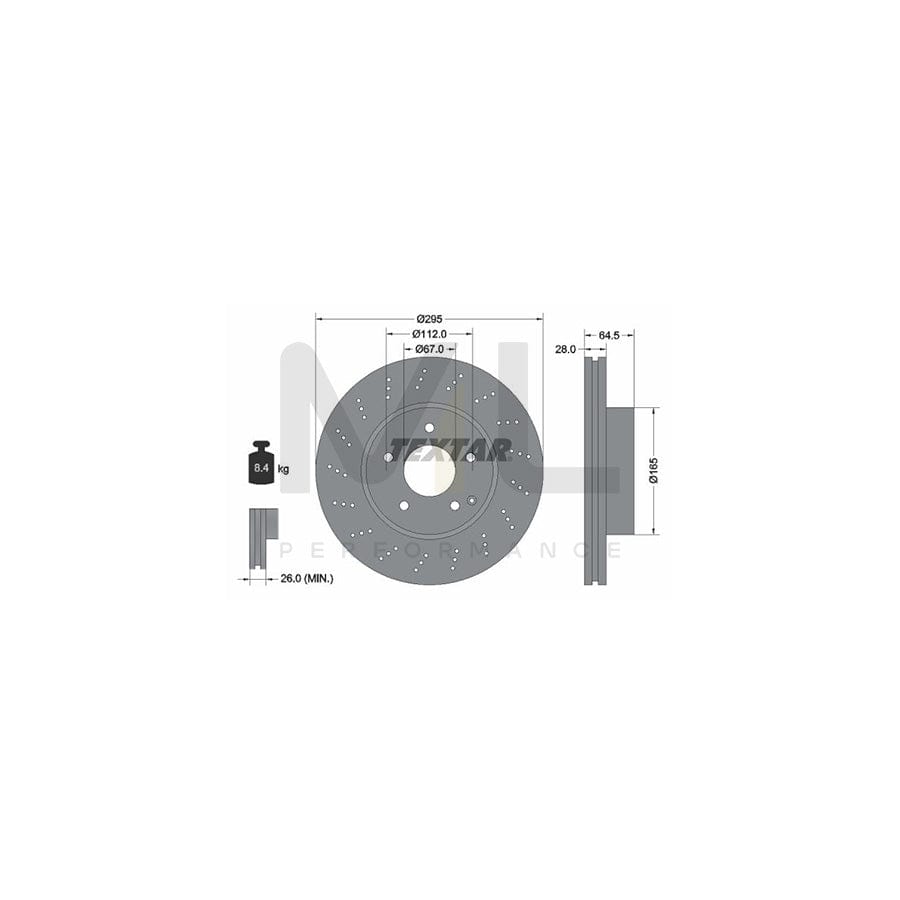 TEXTAR 92165000 Brake Disc Internally Vented, Perforated, without wheel hub, without wheel studs  - 1 piece