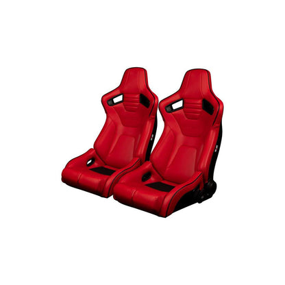 BRAUM Elite-R Series Racing Seats ( Red Leatherette - Black Piping ) – Pair