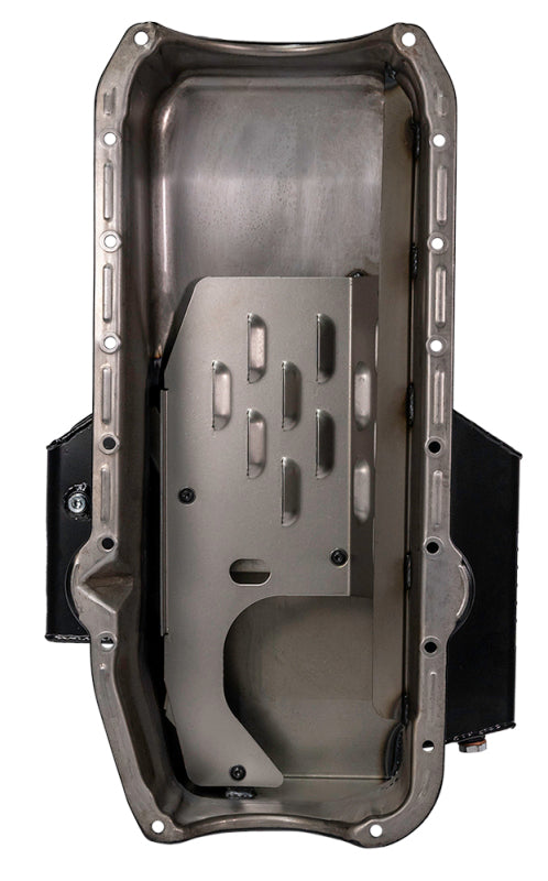 Moroso 86-Up Chevrolet SBC (w/1 Pc Seal & Low Clearance) Wet Sump 7qt 7in Steel Oil Pan - Black
