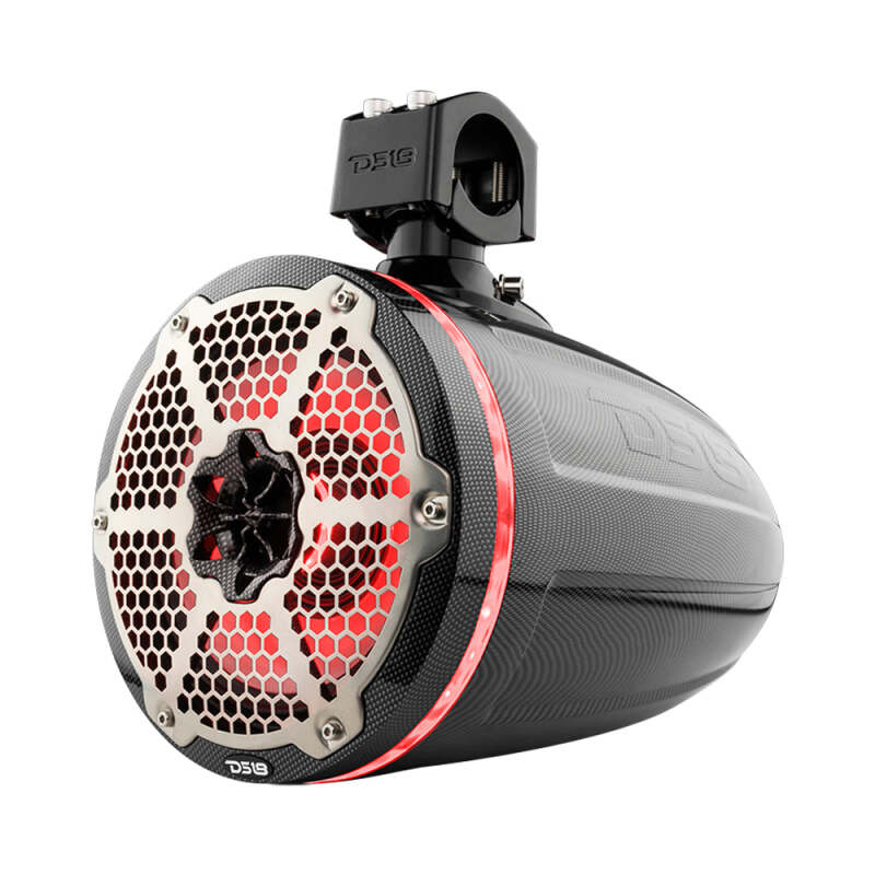 DS18 Marine And Psports Towers With Built In 8in 1in Driver 180 Watts RMS RGB LEDs Blk Crbn Fiber