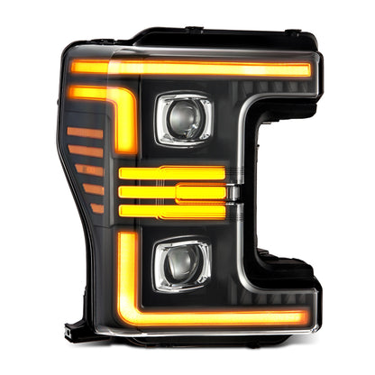 AlphaRex 17-19 Ford F-250/350/450/550  Super Duty PRO-Series Proj Headlights Black w/SeqSig & DRL