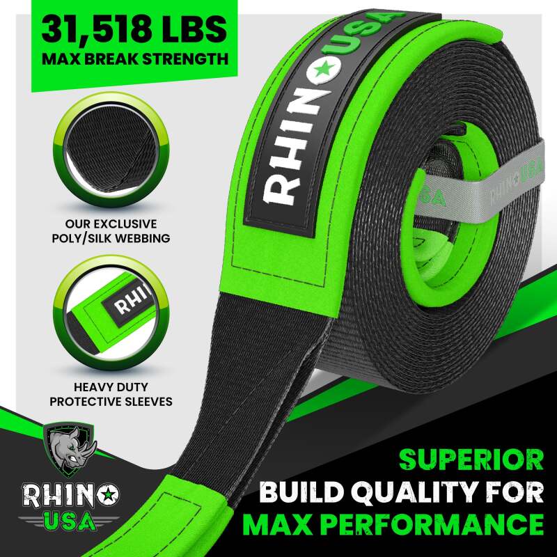 Rhino USA Recovery Tow Strap 3Inx30Ft (Black)