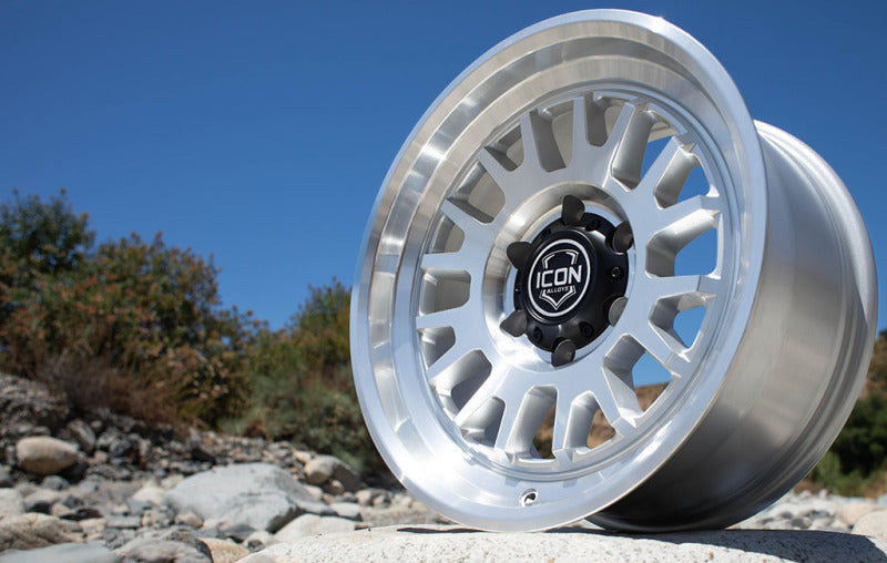 ICON Anza 17x8.5 5x150 25mm Offset 5.75in BS Silver Machined Wheel