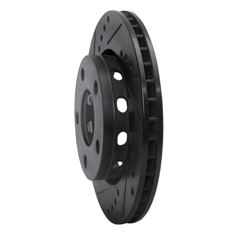 R1 Concepts R1 00-02 Audi S4 Rear Left Drilled & Slotted Black Brake Rotor
