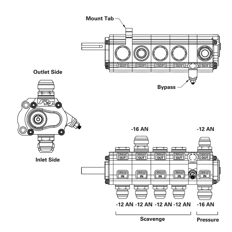 Peterson Fluid Systems R4 5-Stage Oil Pump - Left Side Mount - Rear Drive Drag