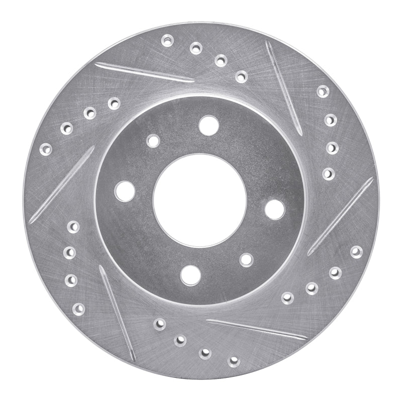 R1 Concepts R1 95-00 Nissan Sentra Front Right Drilled & Slotted Silver Brake Rotor