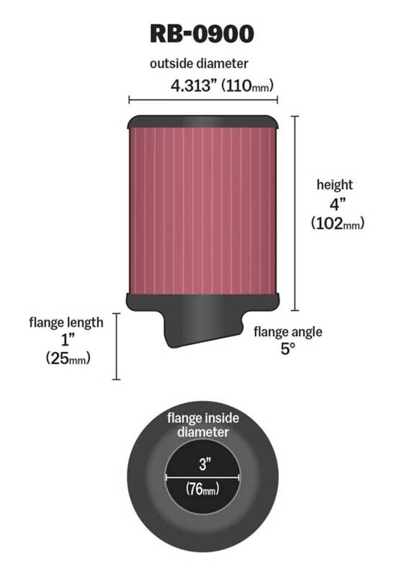 K&N Engineering K&N Universal Rubber Filter 3 inch 5 Degree FLG 4 1/2 inch OD 4 inch Height