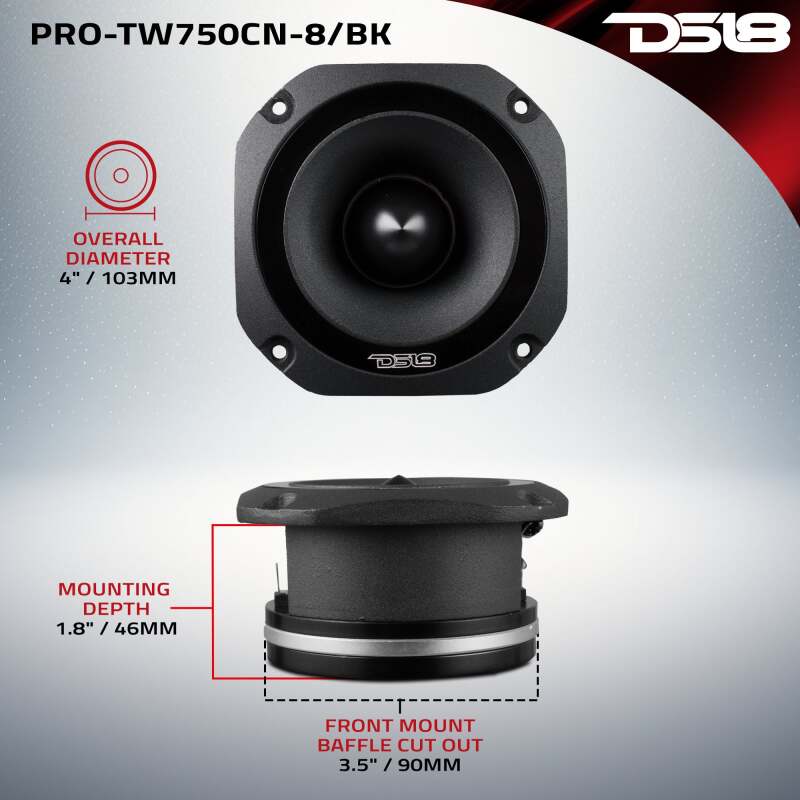 DS18 4in Super Bullet Tweeter Neodymium 220 Watts RMS 1.5in Titanium Vc 8 ohm Black