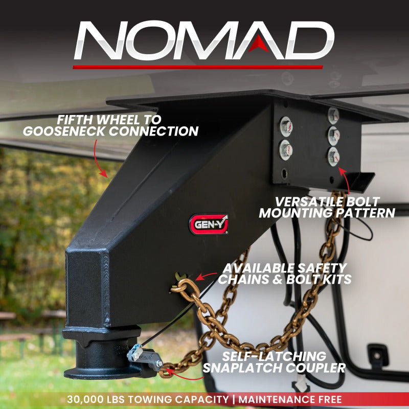 GEN-Y Hitch Gen-Y Nomad Static 5th Wheel to Gooseneck - 6.5K TW 30K Tow - Texture Black (Rhino Frames)