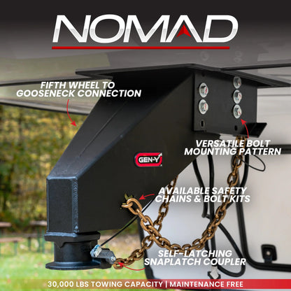 GEN-Y Hitch Gen-Y Nomad Static 5th Wheel to Gooseneck - 6.5K TW 30K Tow - Texture Black (Rhino Frames)