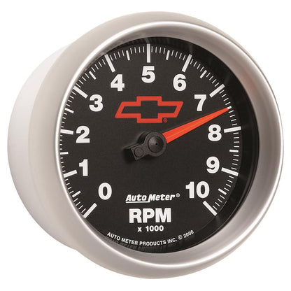AutoMeter Gauge Tachometer 3-3/8in. 10K RPM In-Dash Chevy Red Bowtie Black