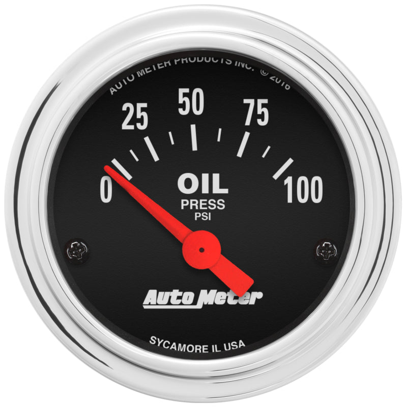 Autometer Traditional Chrome 52mm 0-100 PSI Short Sweep Electrical Oil Pressure Gauge