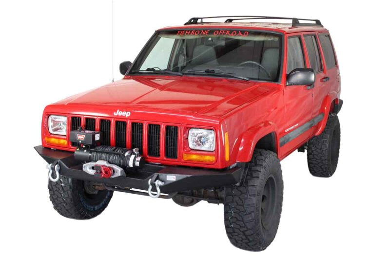 Fishbone Offroad Cherokee XJ Front Winch Bumper W/O Grille Guard Bullhead Steel - Blk Txtrd Pwdrcoat