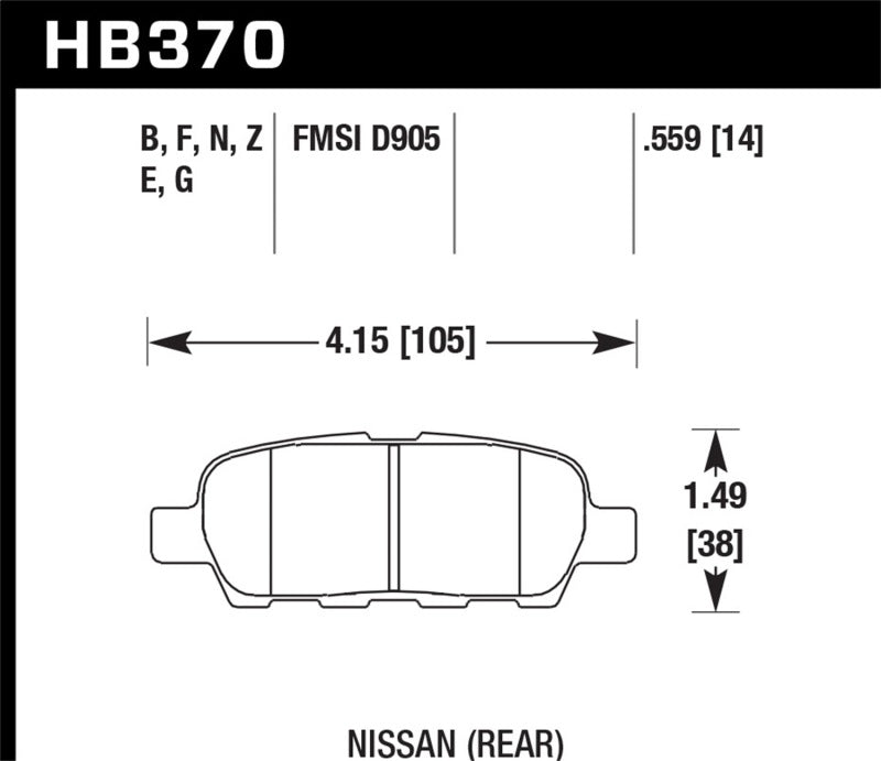 Hawk Performance Hawk 03-07 350z / G35 / G35X w/o Brembo HPS Street Rear Brake Pads