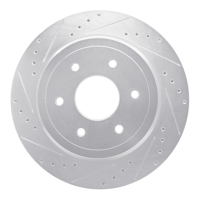 R1 Concepts R1 16-24 Nissan Titan XD Rear Left Drilled & Slotted Silver Brake Rotor