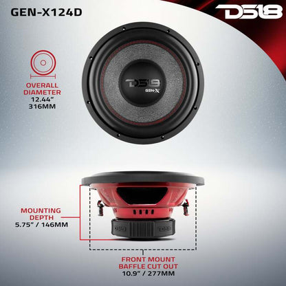 DS18 12in 450 Watts RMS 4 ohm DVC Subwoofer Ferrite Motor And Dual Voice Coils