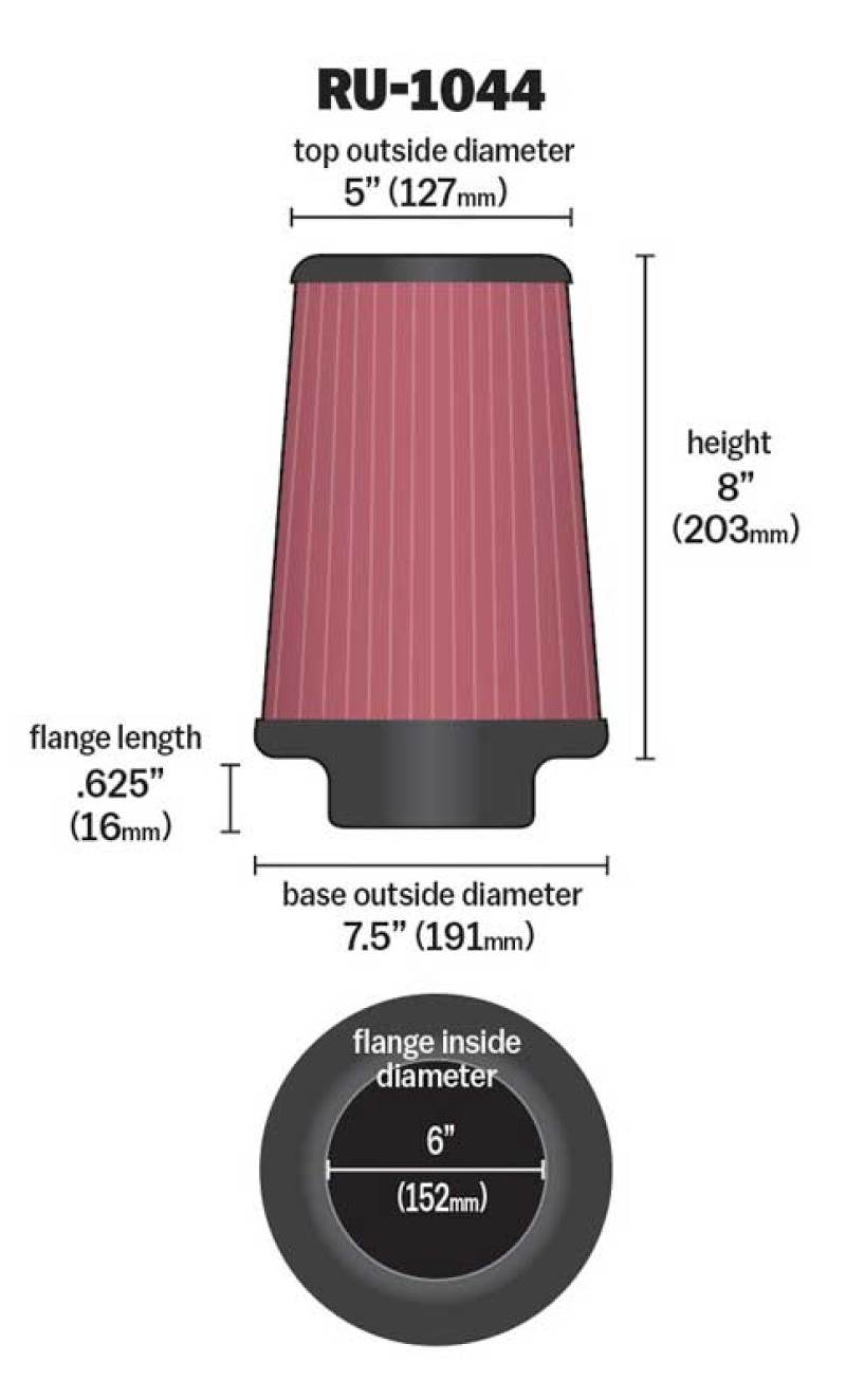 K&N Engineering K&N Universal Clamp-On Air Filter 6in FLG / 7-1/2in B / 5in T / 8in H