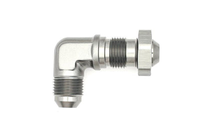 DeatschWerks 8AN Male Flare To 8AN Male Flare Bulkhead Adapter 90-Degree (Incl. Nut)