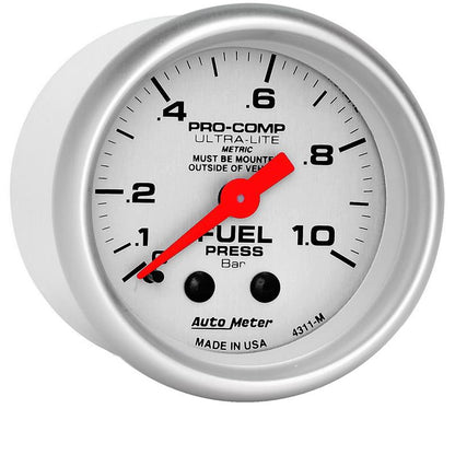 Autometer Ultra-Lite 52mm 0-1.0 Bar Mechanical Fuel Pressure Gauge