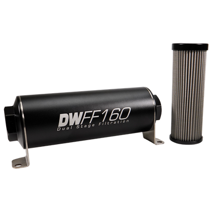DeatschWerks Stainless Steel 10AN 100 Micron Universal Inline Fuel Filter Housing Kit (160mm)