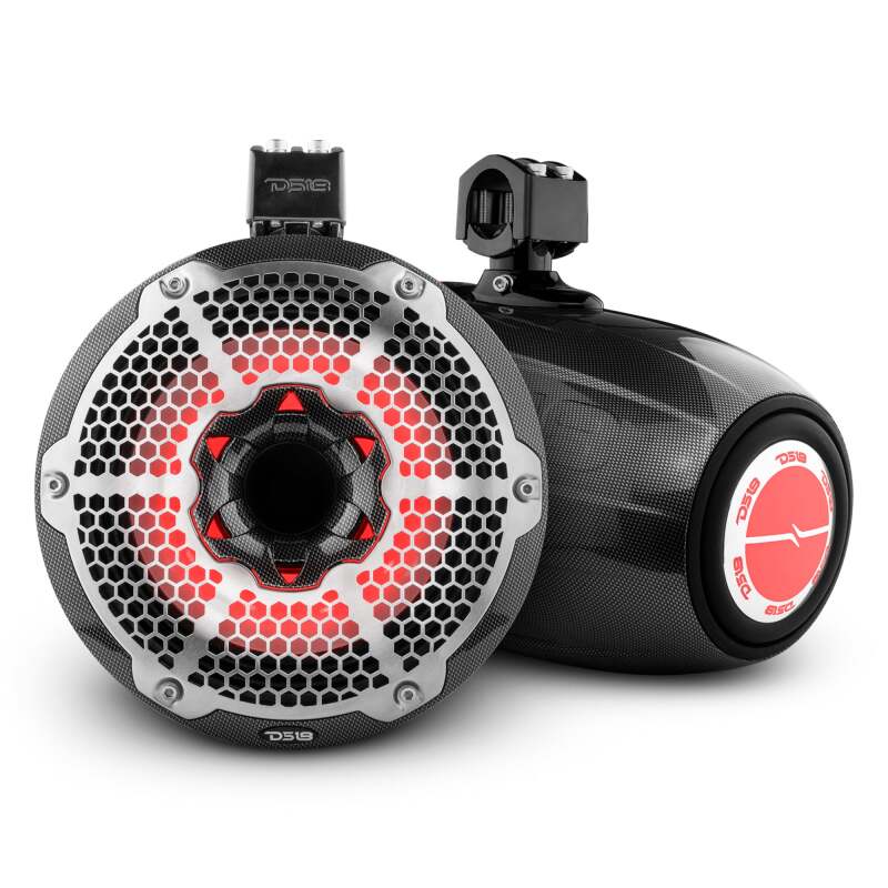 DS18 Marine And Psports Towers With 10in 1in Driver 300 Watts RMS RGB LED Lights Black Carbon Fiber