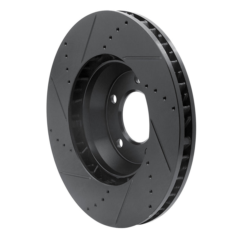 R1 Concepts R1 03-15 Audi Q7 Left Front Drilled & Slotted Black Brake Rotor