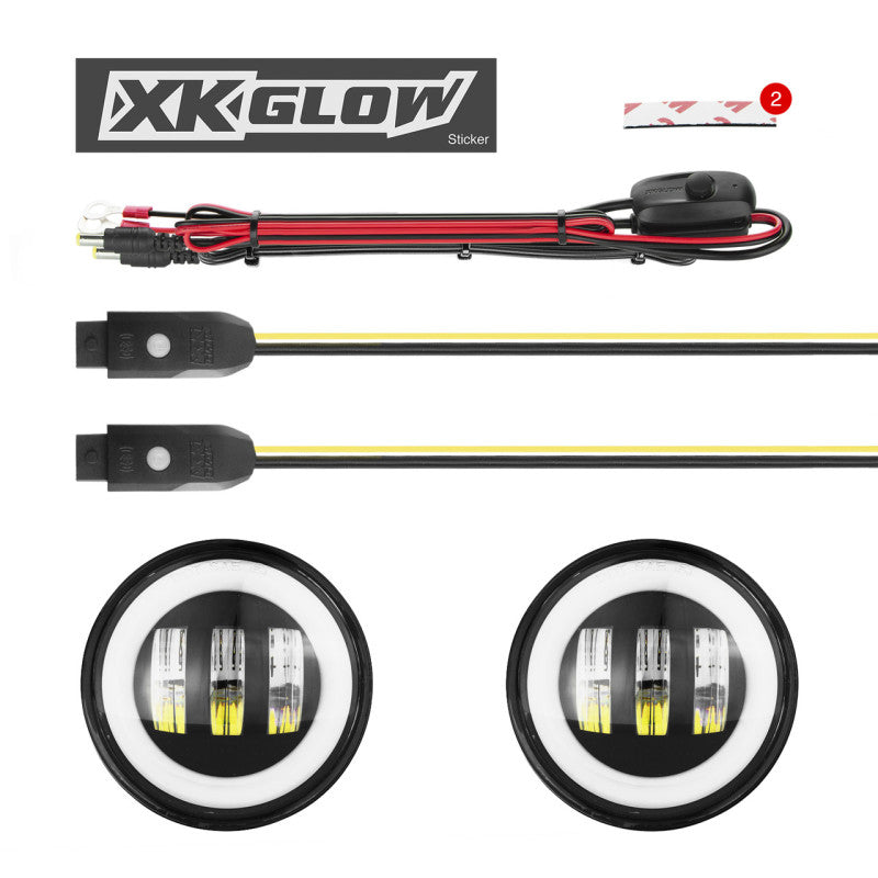 XKGLOW XK Glow 4In JL Black RGB LED Jeep Wrangler Fog Light XKchrome Bluetooth App Controlled Kit