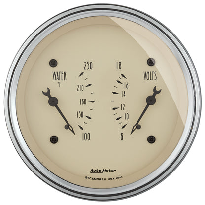 AutoMeter Gauge Dual Wtmp & Volt 3-3/8in. 250 Deg. F & 18V Elec Antique Beige