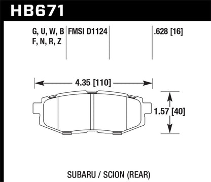 Hawk Performance Hawk 13 Scion FR-S / 13 Subaru BRZ/10-12 Legacy 2.5 GT/3.6R HP Plus Street Rear Brake Pads